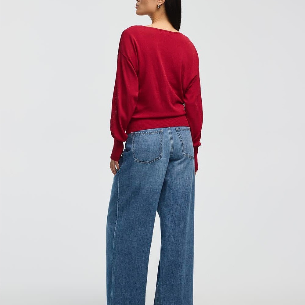 Elegant Red V-Neck Sweater - Picture 3 of 6